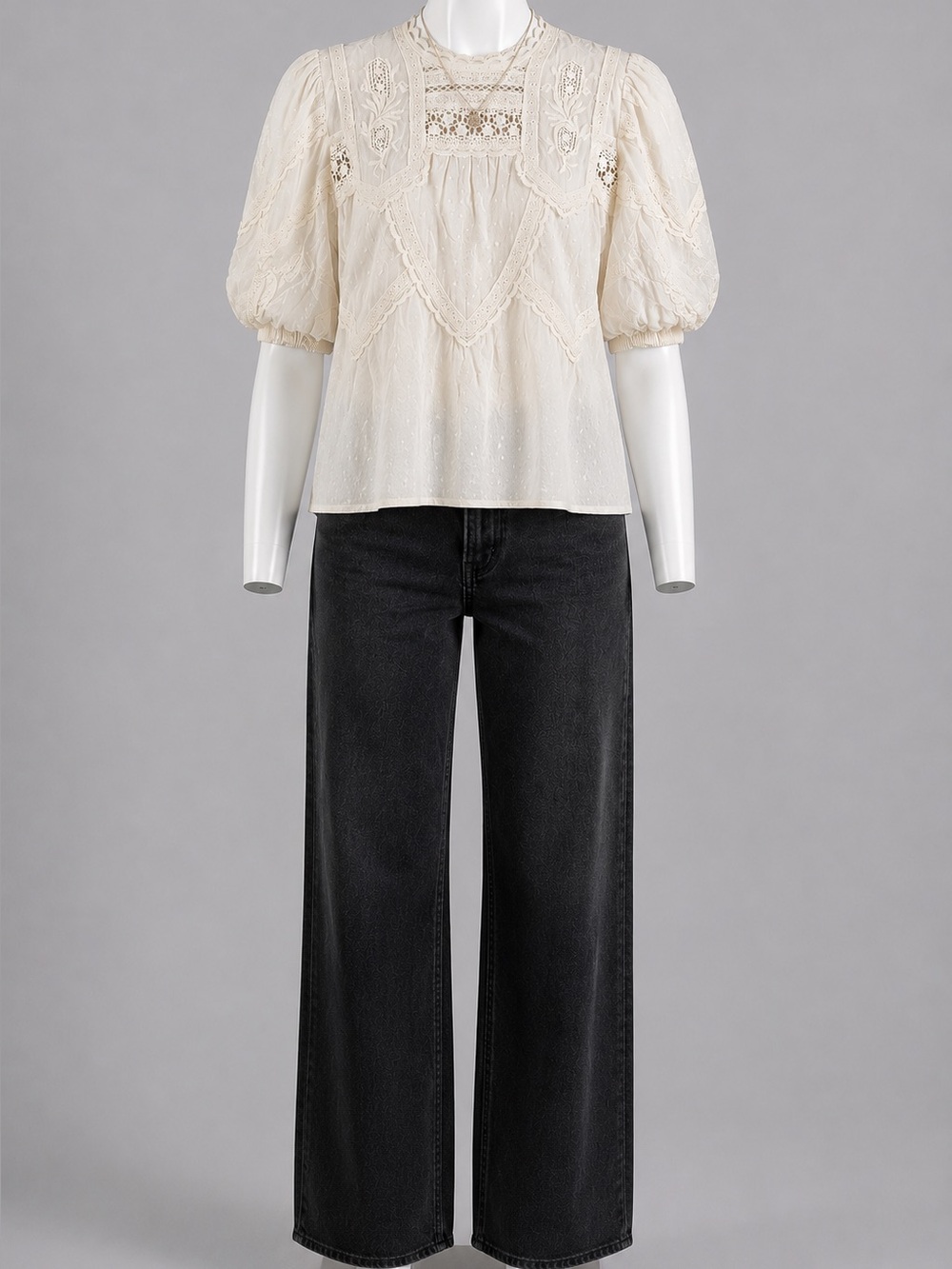 Anthropologie cream Lace-Detail Women's Blouse XS
